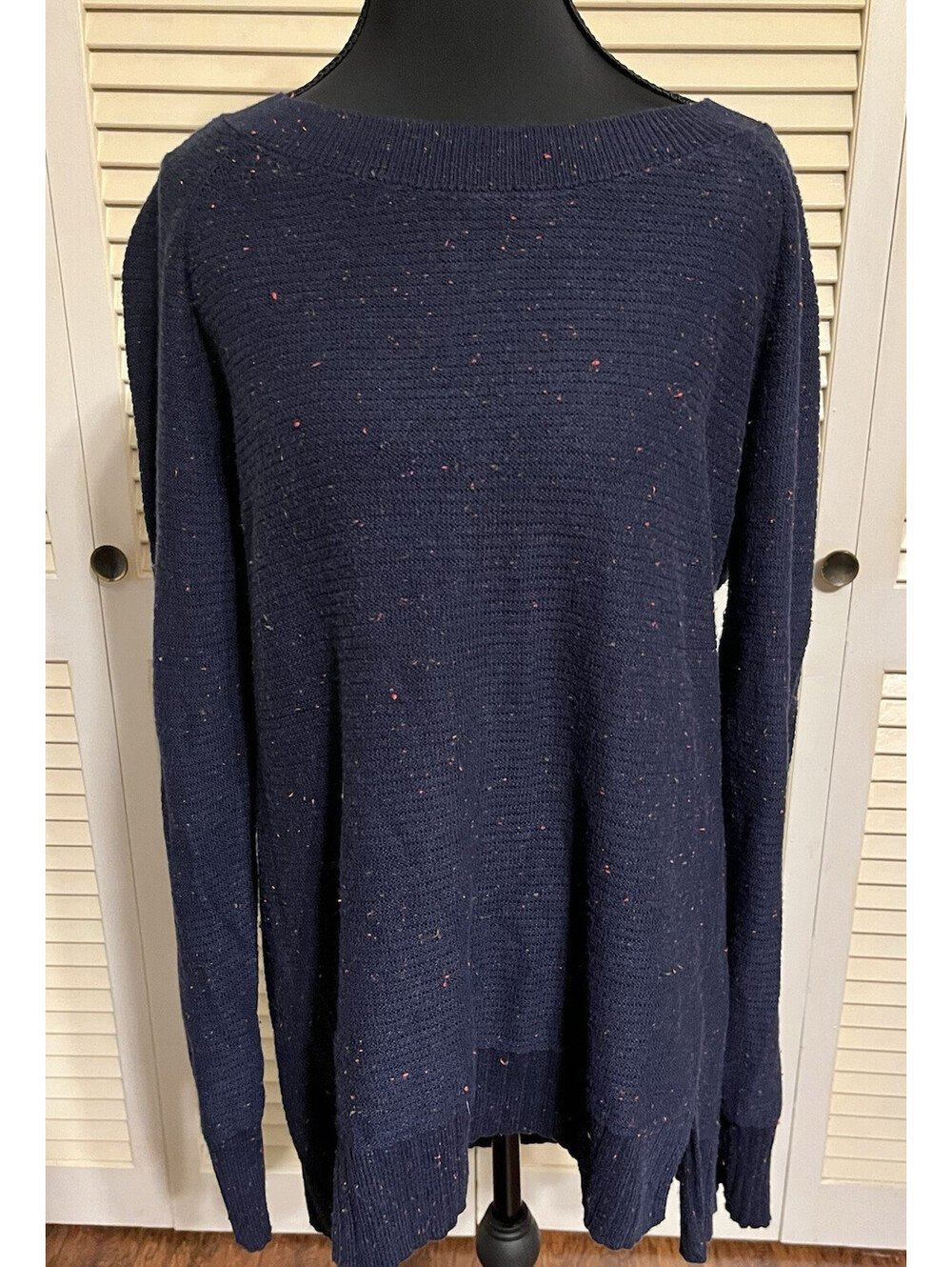 Old Navy Women's Dark Blue/Pink Spots Long Sleeve Ribbed Knit Sweater Size L